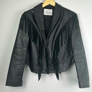 Women’s Vintage 80’s Lariat Fringed Leather Moto Jacket Lined Made in USA Biker